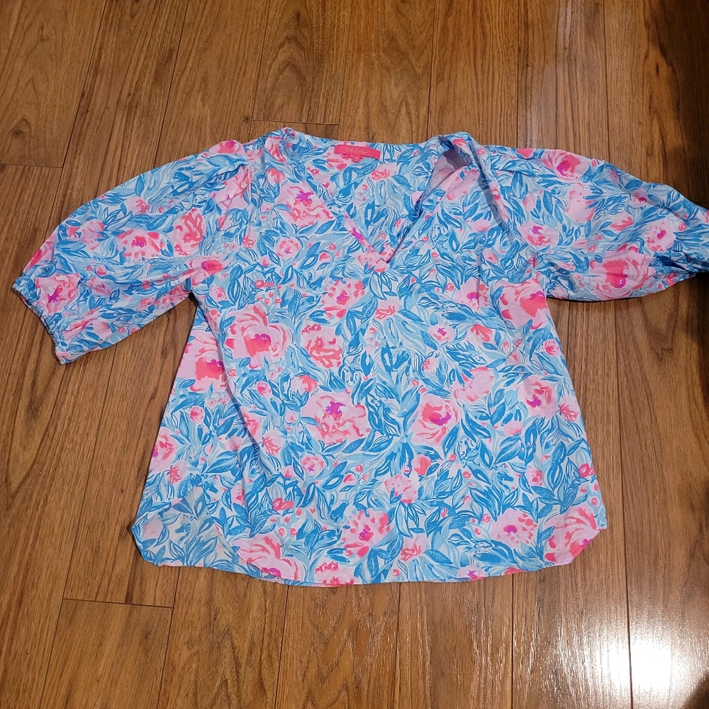 Floral V-Neck Blouse Medium Lily Pulitzer